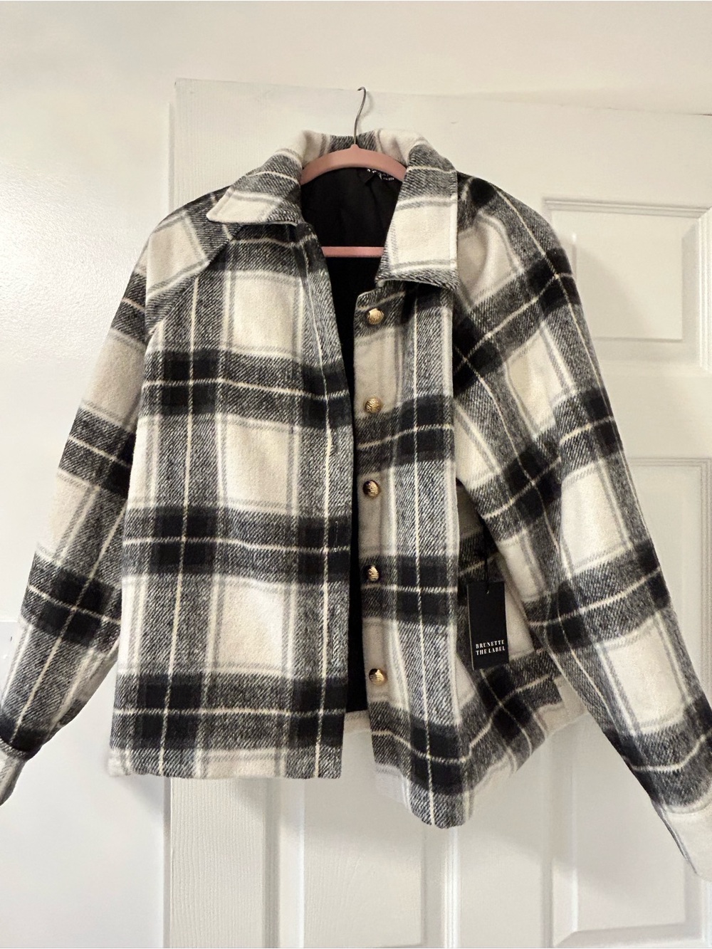 Brunette The Label Black and Cream Plaid Wool-Blend Jacket